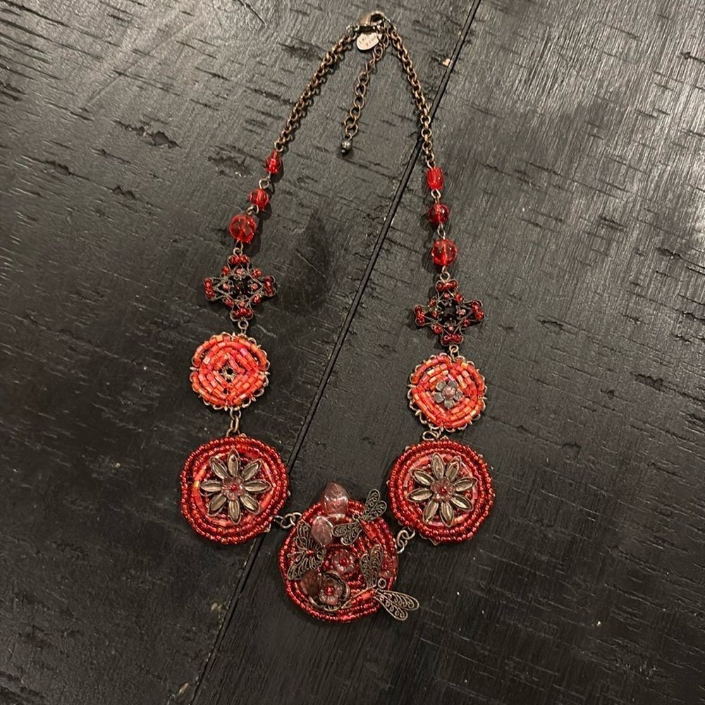 Laila Rowe Copper Chain Red Beaded Statement Floral Butterfly Necklace​